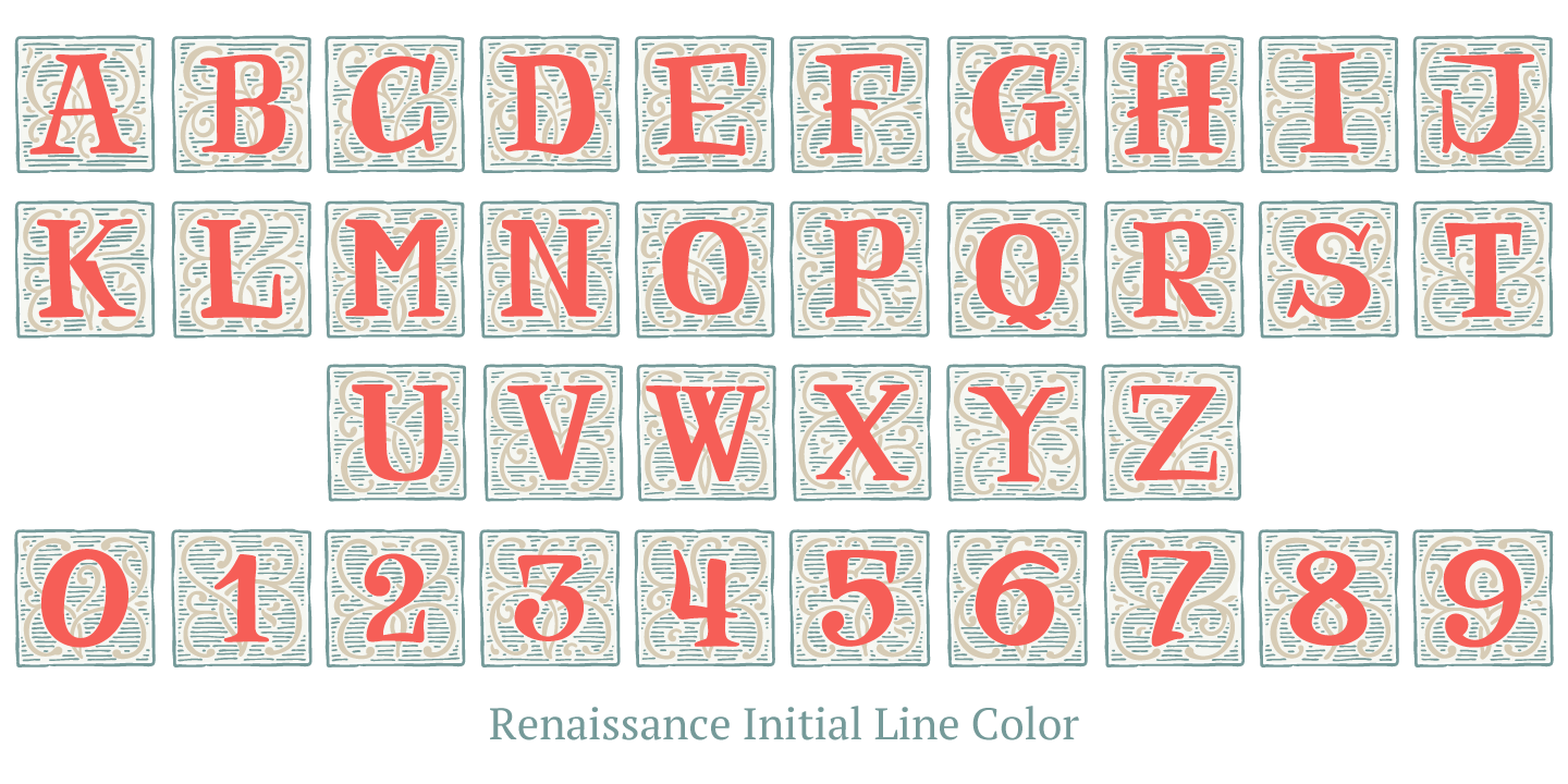 Пример шрифта Renaissance Initial Dots Color